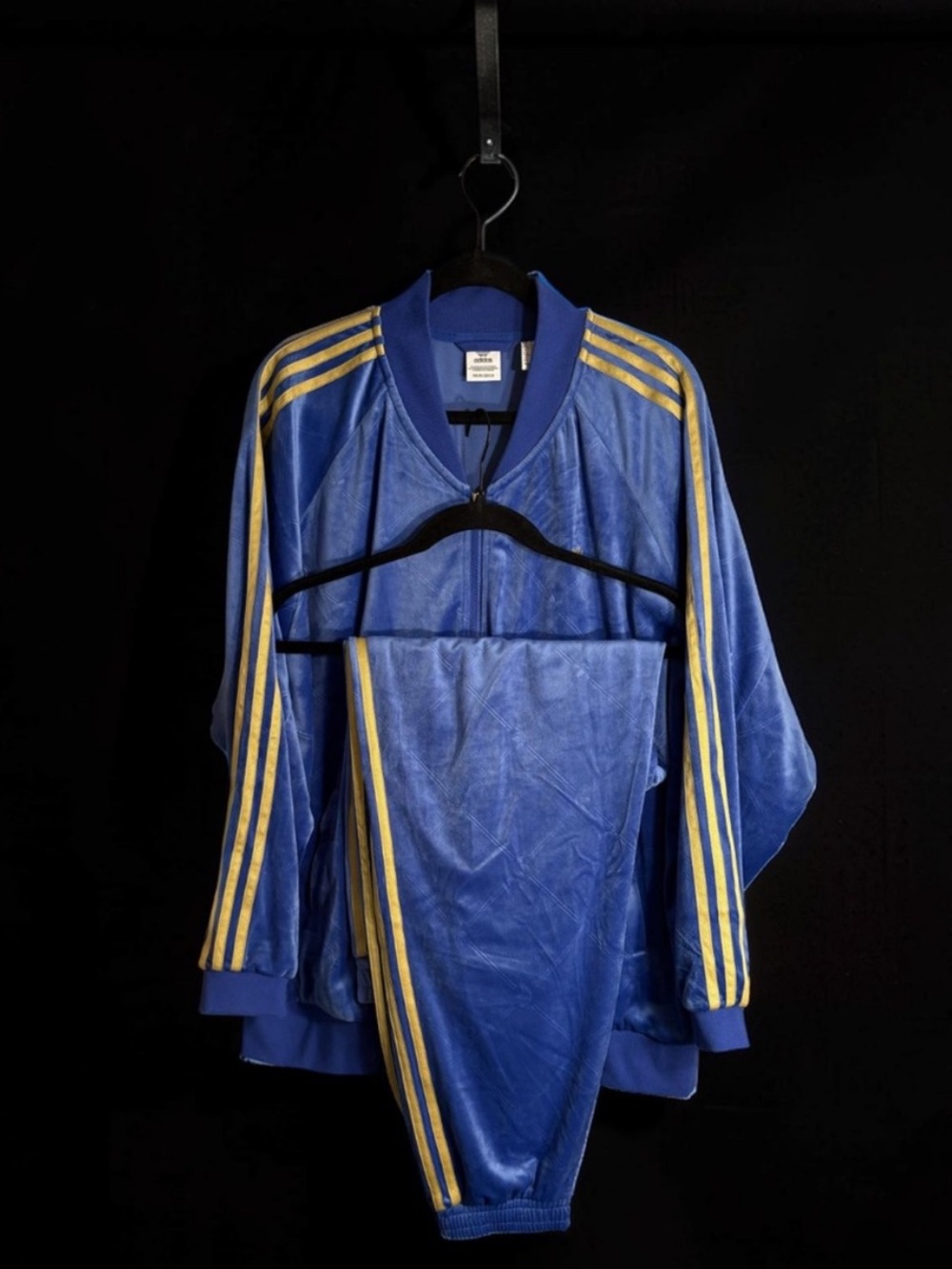 Adidas Blue and Yellow Soft Velvet Fabrication with Three Stripe Detailing